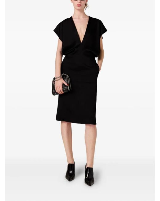 Stella McCartney Black V-Neck Short-Sleeve Midi Dress