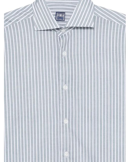 Fedeli White Chemise Rayée À Logo Brodé for men