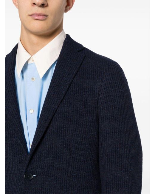 Etro Blue Ribbed Single-breasted Blazer for men