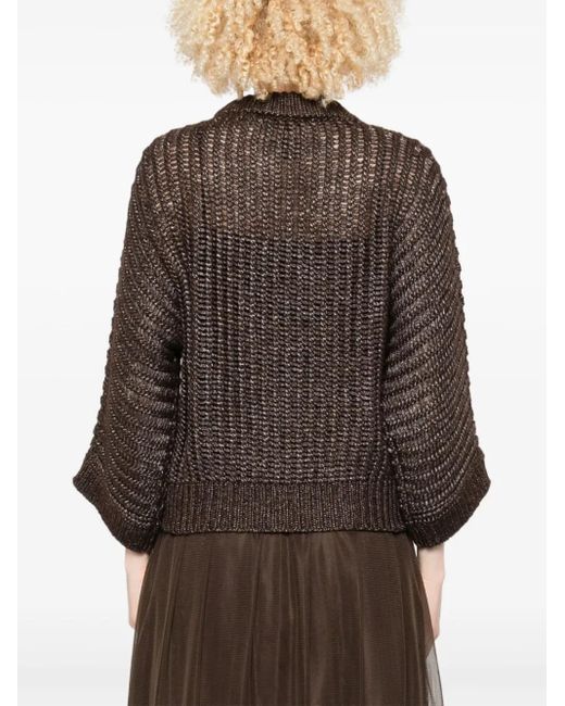Peserico Brown Open- Knit Metallic-Effect Sweater