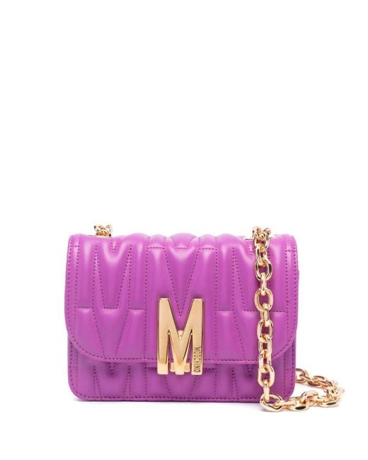 Moschino Purple Logo-quilted Leather Shoulder Bag