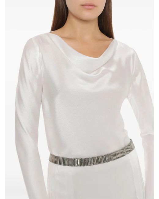 Alberta Ferretti White Silk-Blend Cowl-Neck Top