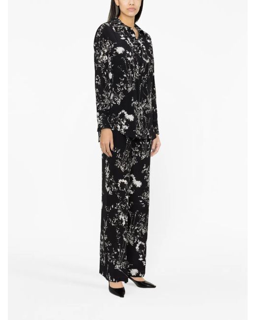 Victoria Beckham Black Floral-Print Silk Shirt