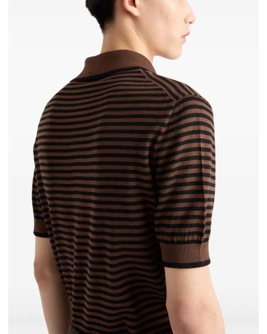 Polo de algodón a rayas Prada de hombre de color Brown