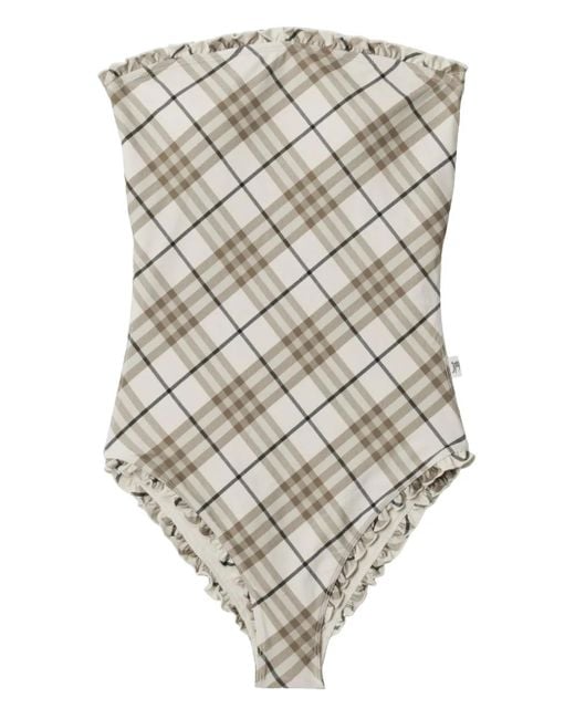 Burberry White Badeanzug Mit Karomuster