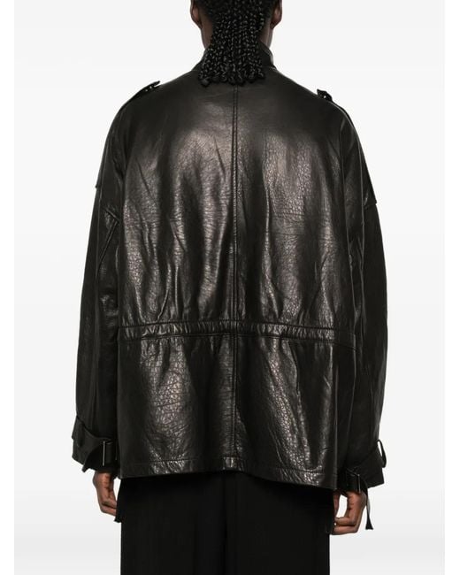 Giorgio Brato Black Leather Epaulette Jacket