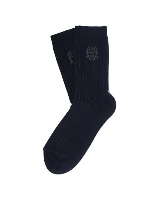 Brunello Cucinelli Blue Logo-Embroidered Ribbed Socks for men