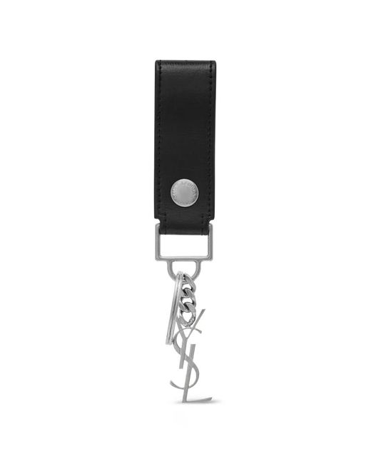 Saint Laurent Black Cassandre Key Ring for men