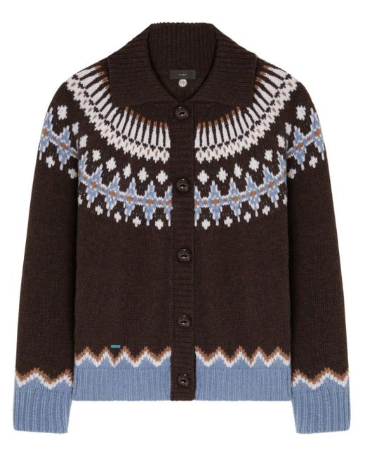 Alanui Black Fair Isle Intarsia Knit Wool Cardi Coat