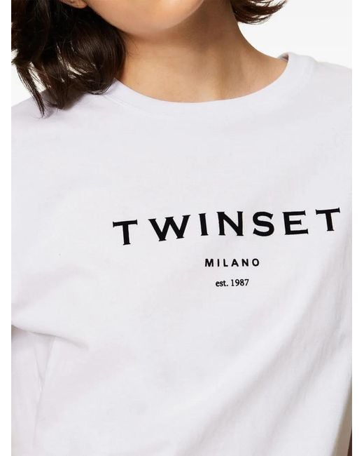 Twinset White Jersey T-Shirt With Logo And Lace