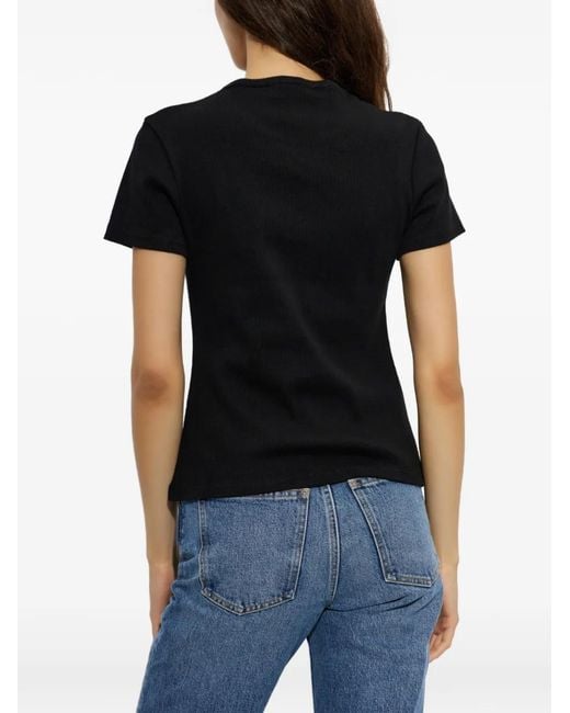 Off-White c/o Virgil Abloh Black Ribbed-Knit Logo-Embroidered T-Shirt
