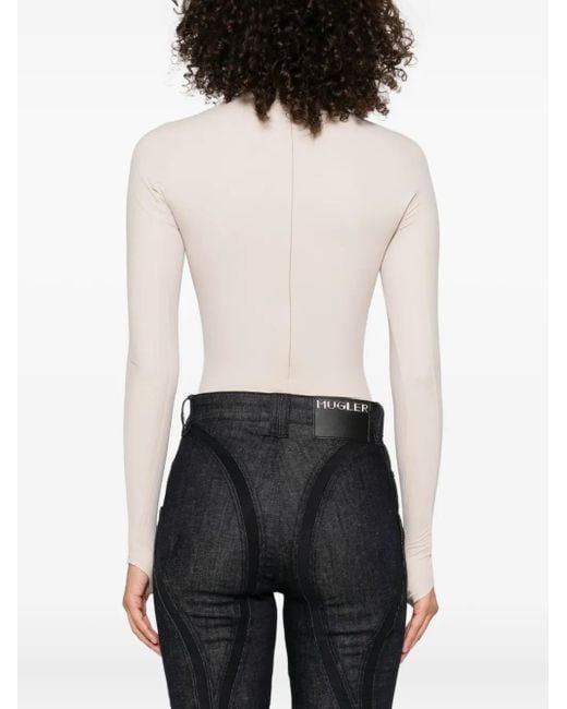 Mugler White Long-Sleeve Thumb-Holes Bodysuit