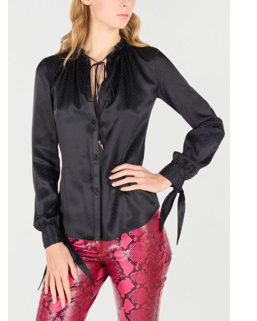 Roberto Cavalli Black Snake-Print Blouse