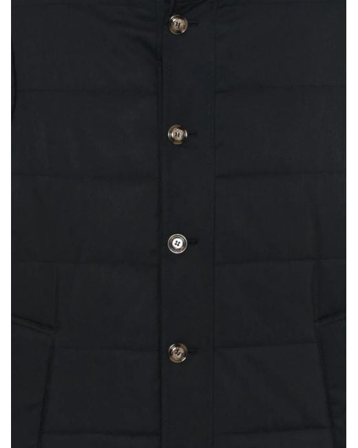 Barba Napoli Black Button Quilted Coat for men