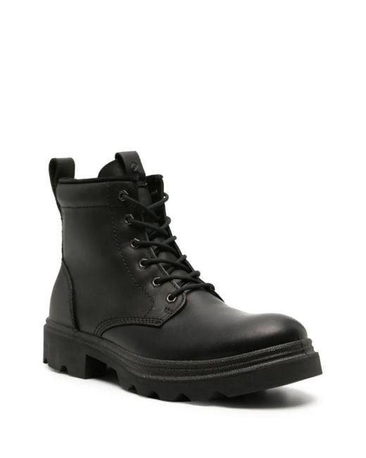 Ecco Black Grainer Logo-Embossed Leather Boots for men