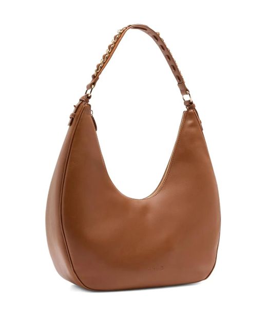 Liu Jo Brown Large Chain-Embellished Zip Shoulder Bag