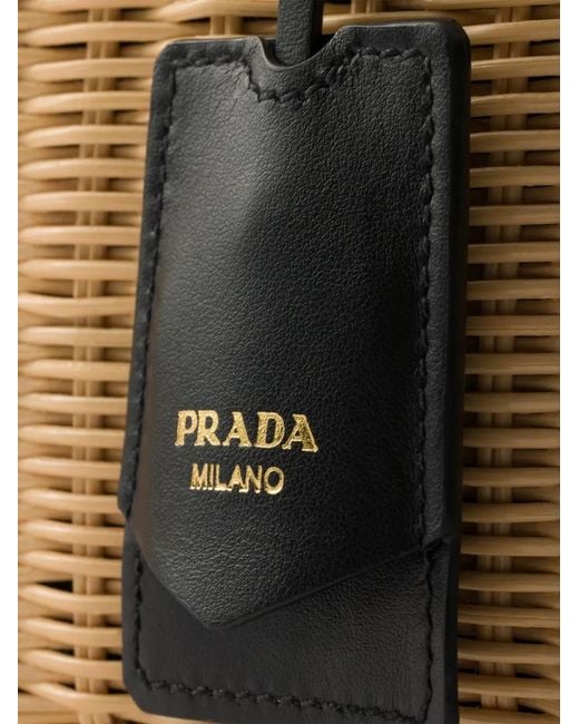 Prada Black Medium Wicker And Canvas Tote Bag