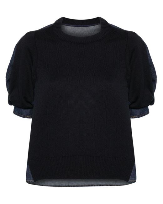 Sacai T-shirt Met Colourblocking in het Black