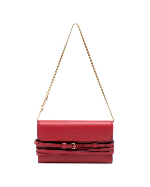 Moschino Red Buckle-Detail Chain-Strap Wallet