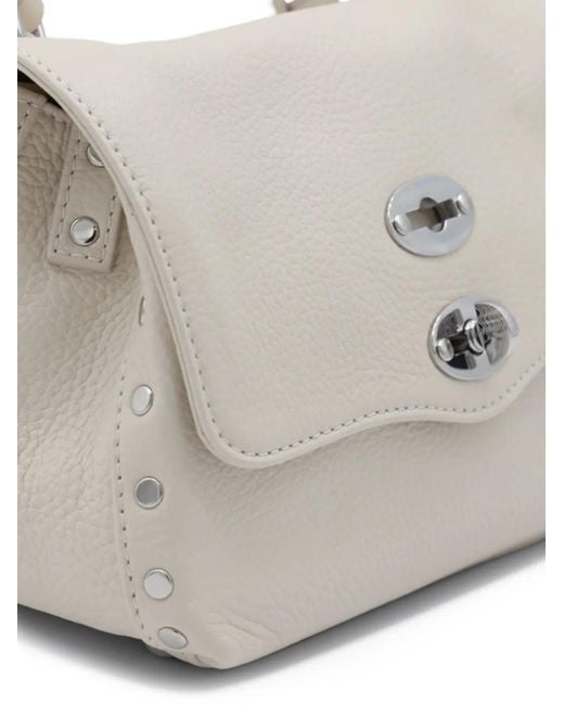 Zanellato White Postina Double-Flap Studded Shoulder Bag