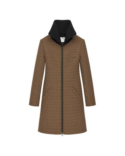 Courreges Brown Houndstooth-Pattern High-Collar Coat