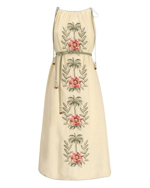 Robe Mi-Longue Brodée Sand Tropical Flower Farm Rio en coloris Metallic