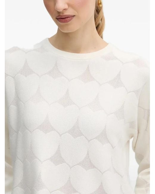 Ouí White Heart-Pattern Sweater