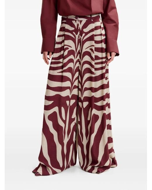Essentiel Antwerp Red Zebra-Print Pleated Palazzo Pants
