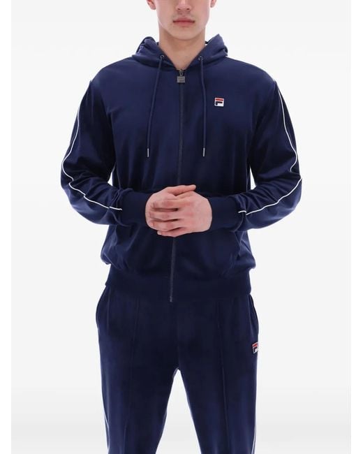 Fila Blue Italo Velour-Piping Hoodie for men