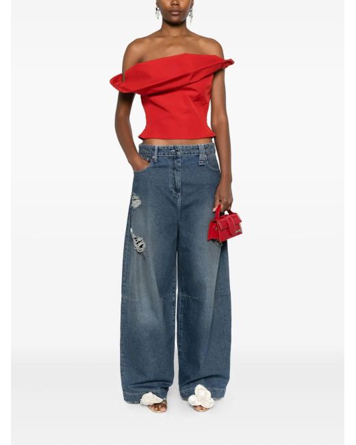 Magda Butrym Red Off-Shoulder Asymmetric Top