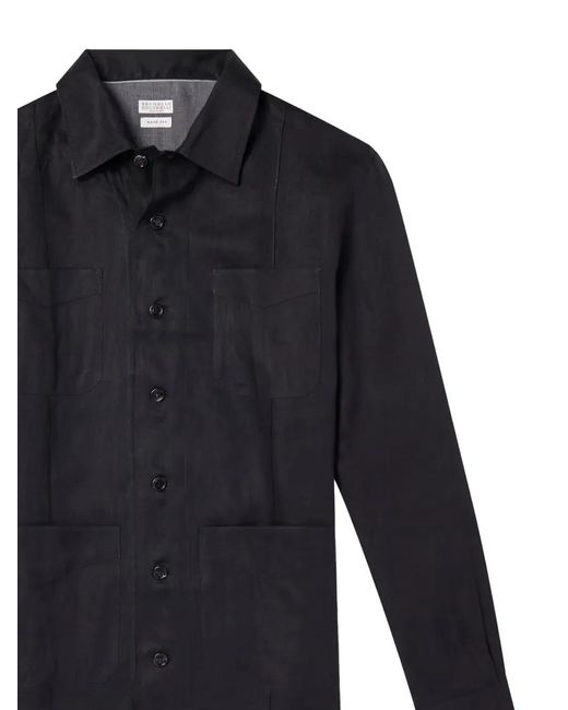 Brunello Cucinelli Blue Patch-Pocket Buttoned Shirt for men