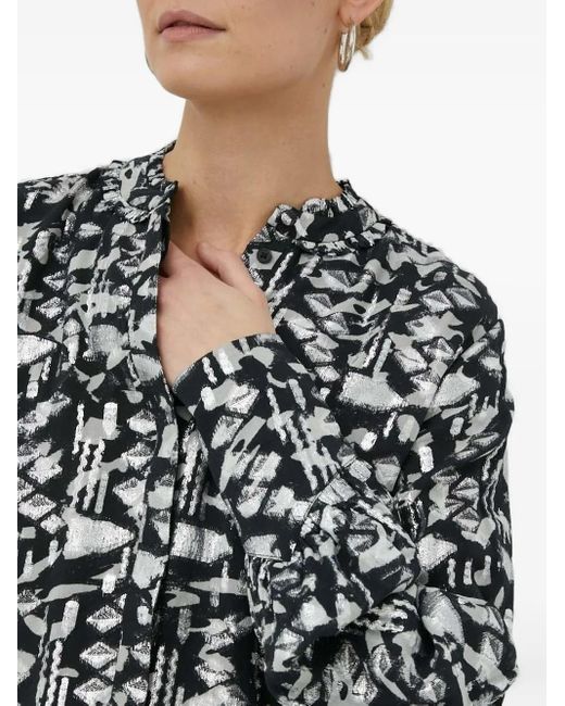 Bruuns Bazaar White Geometric-Print Long-Sleeved Blouse