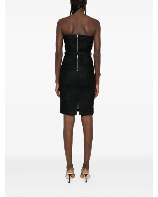 Self-Portrait Black Denim Bandeau Midi Dress