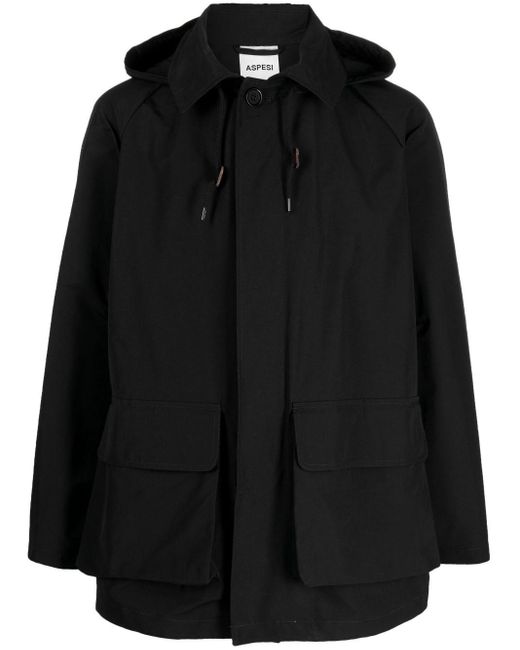 Aspesi Hooded Long-sleeve Parka in Black for Men | Lyst