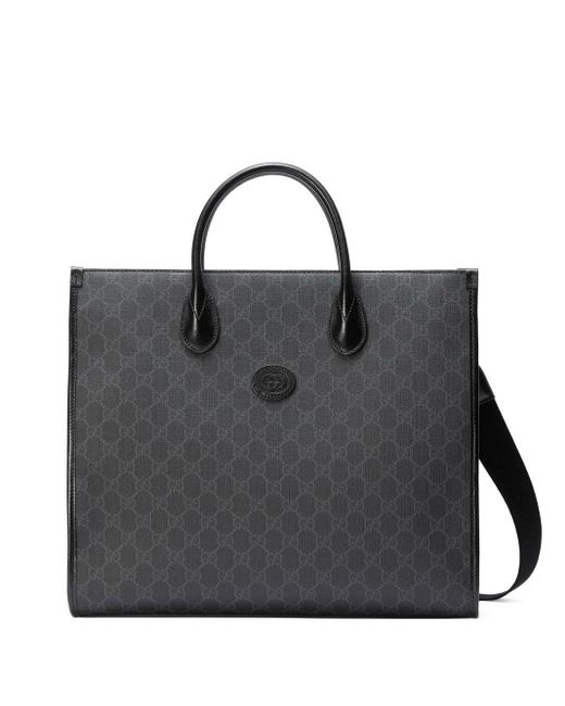Gucci Black GG Supreme Leather Tote Bag for men