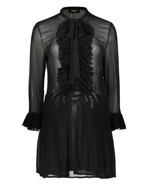 DSquared² Black Ruffle-Detail Mini Dress