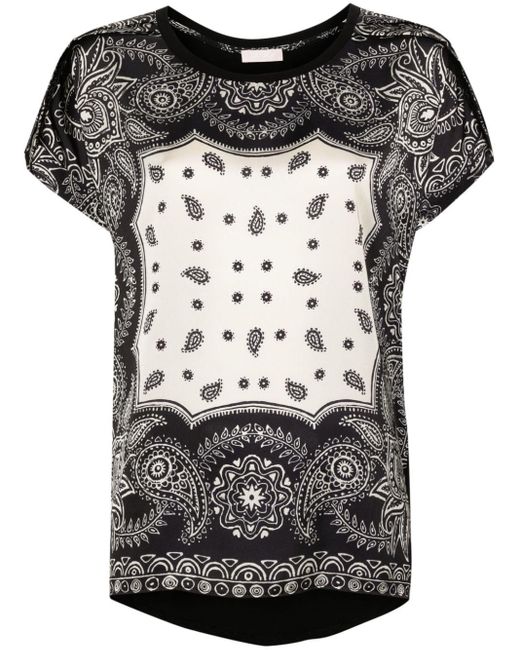 Liu Jo Gray Satin-T-Shirt mit Paisley-Print