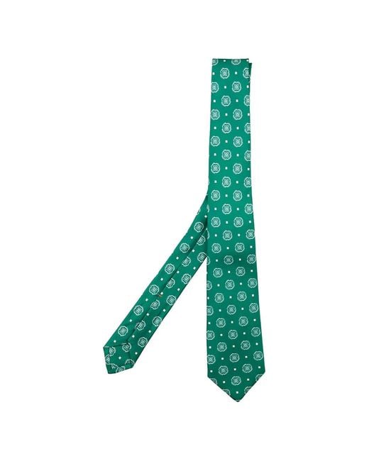 Kiton Green Geometric-Pattern Tie for men