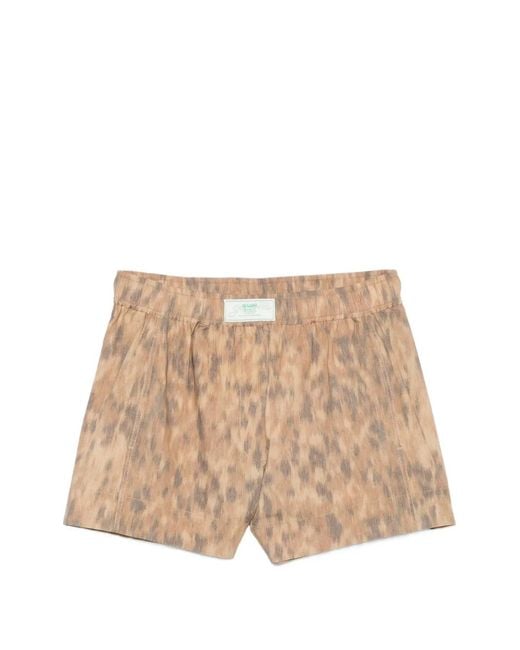 Ganni Natural Printed Cotton Shorts
