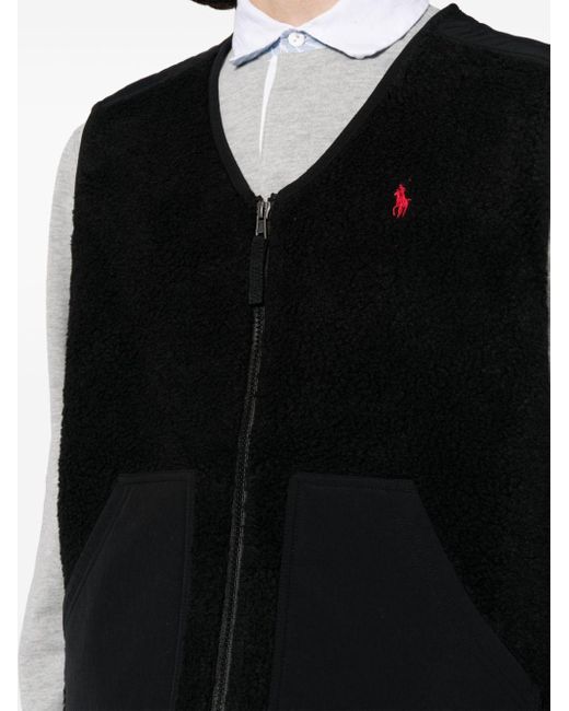 Polo Ralph Lauren Black Logo-embroidered Faux-shearling Gilet for men