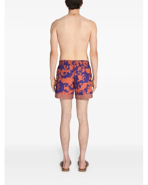 Dries Van Noten Red Printed Swim Shorts for men