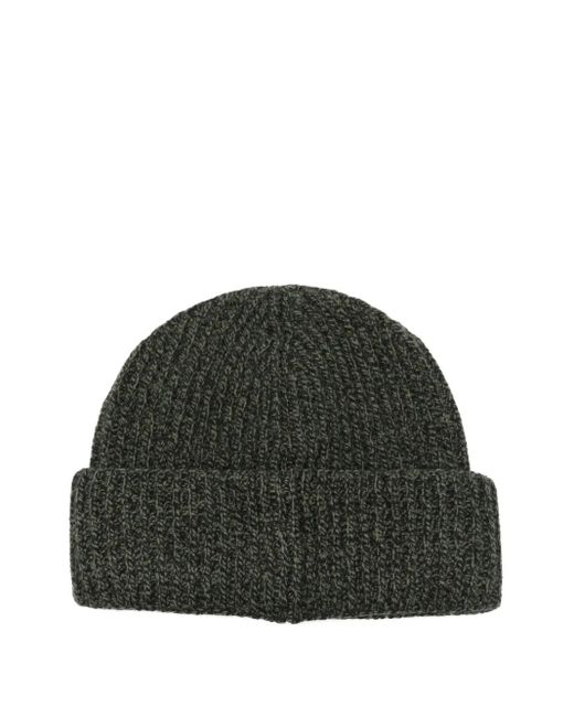 Moncler Green Logo-Patch Ribbed-Knit Beanie for men