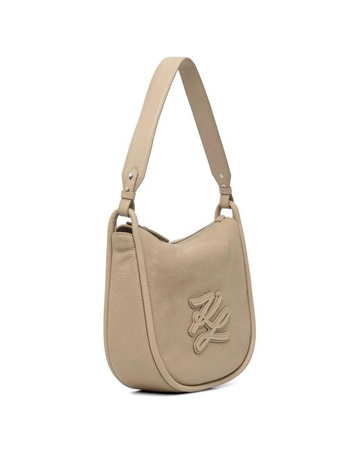 Karl Lagerfeld White Monogram-Patch Grained-Leather Shoulder Bag