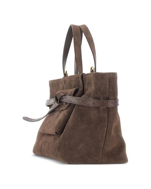 Gianni Chiarini Brown Belty Ostrich-Effect Suede Tote Bag
