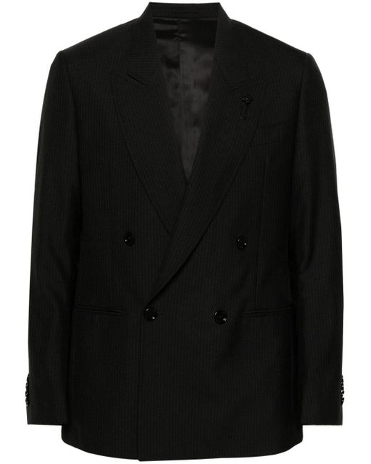 Lardini Black Double-breasted Pinstripe-pattern Blazer for men