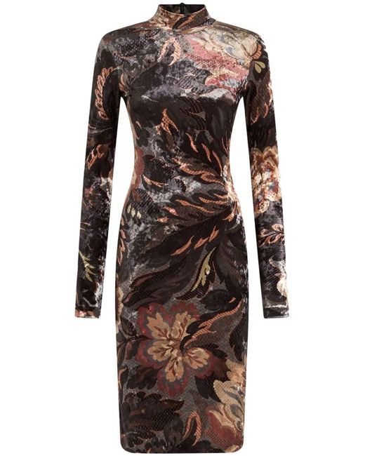 Etro Black Polyester Chenille Printed Midi Dress