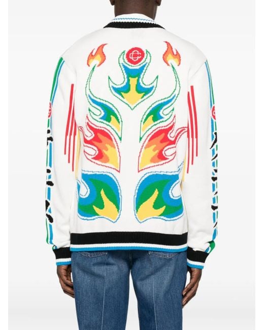 メンズ Casablanca Flame Laurel ジップアップ カーディガン White