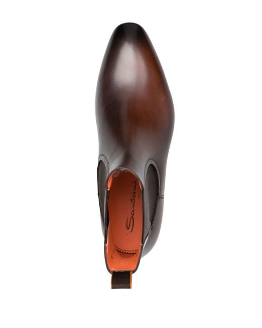 Santoni Brown Almond-toe Leather Chelsea Boots for men