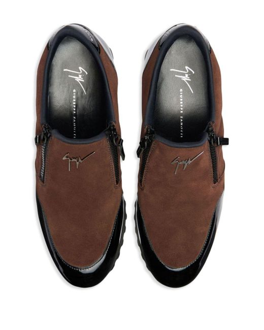 Giuseppe Zanotti Brown Idle Run Suede Zip-up Loafers for men