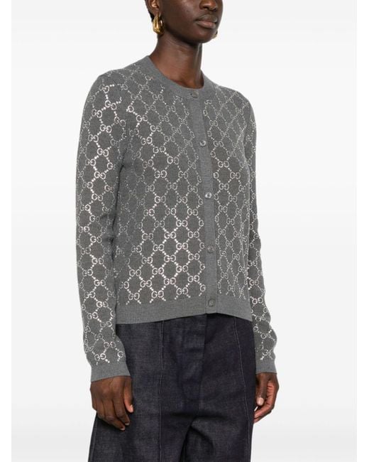 Gucci GG Crystal-embellished Cardigan in Gray | Lyst